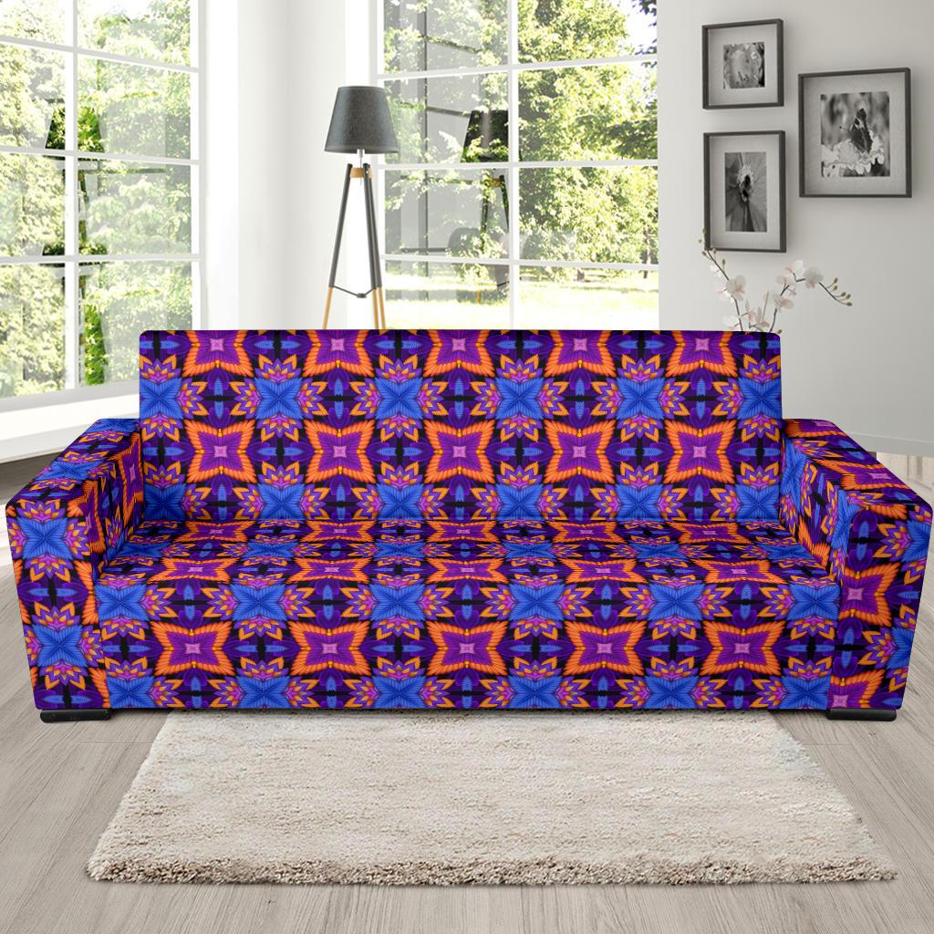 kaleidoscope Purple Orange Print Design Sofa Slipcover-JTAMIGO.COM