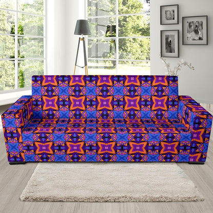 kaleidoscope Purple Orange Print Design Sofa Slipcover-JTAMIGO.COM