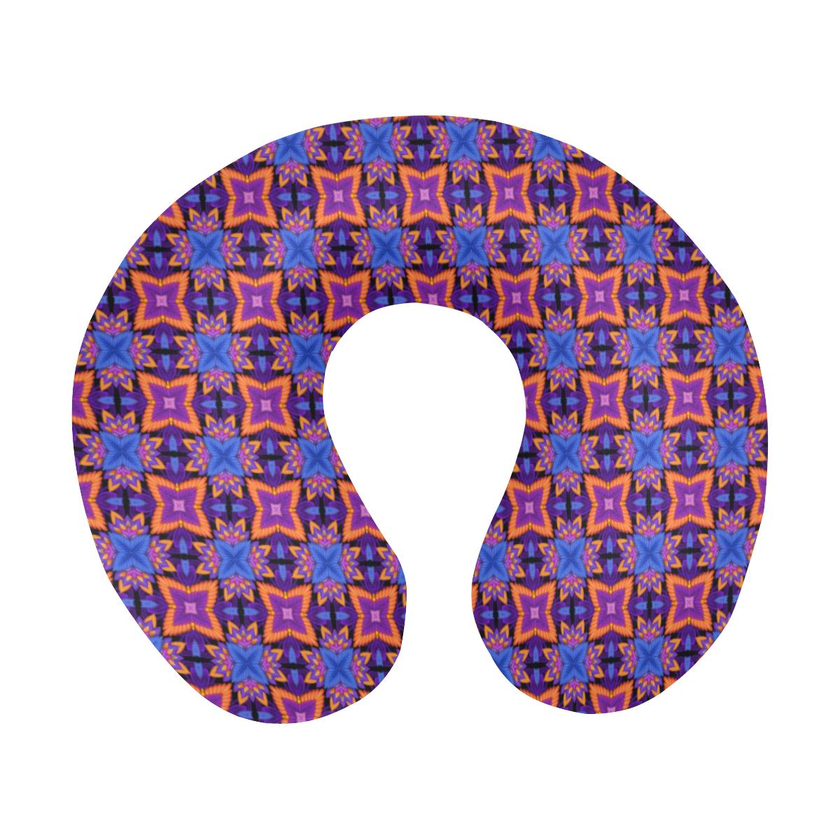 kaleidoscope Purple Orange Print Design U-Shaped Travel Neck Pillow-JTAMIGO.COM