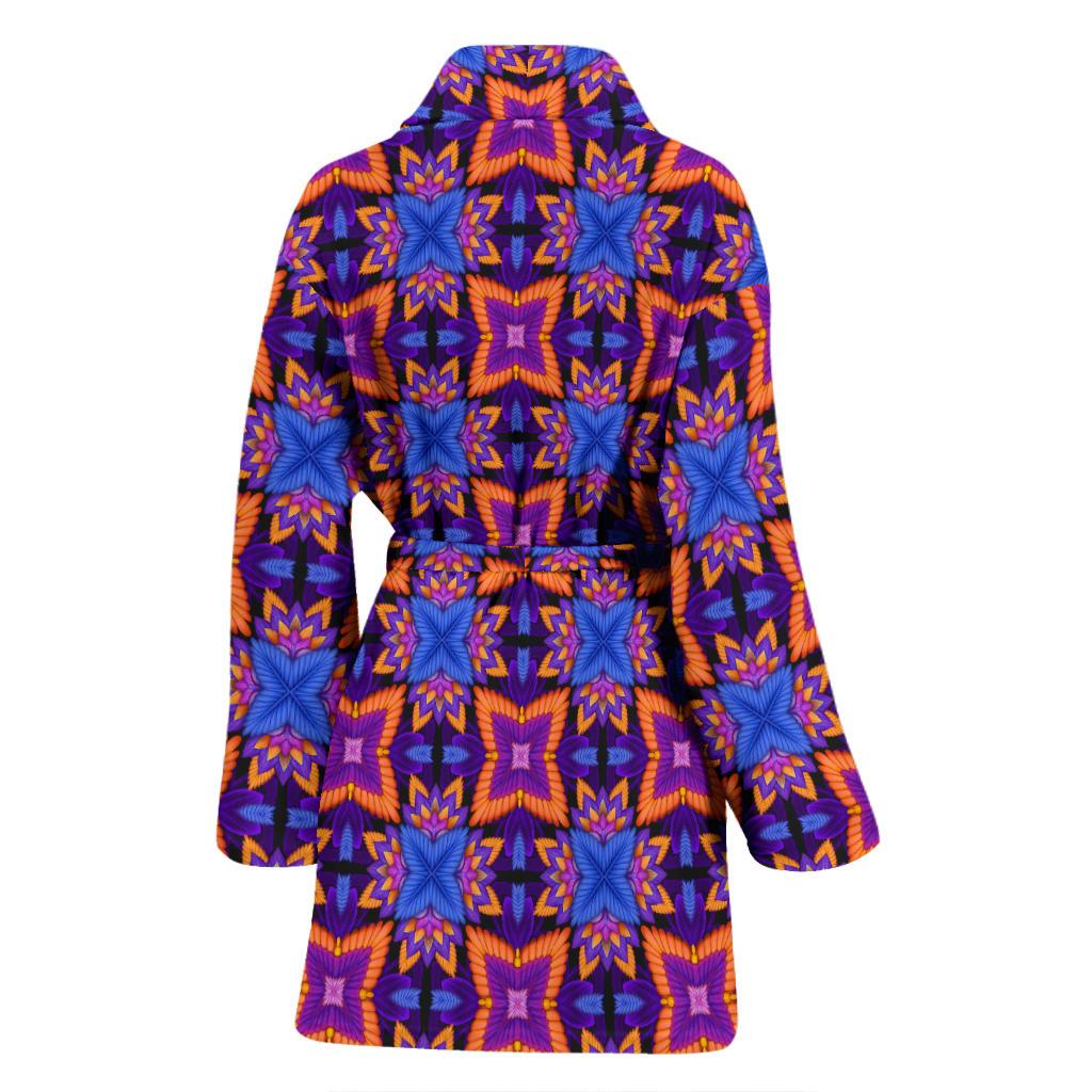 kaleidoscope Purple Orange Print Design Women Bath Robe-JTAMIGO.COM