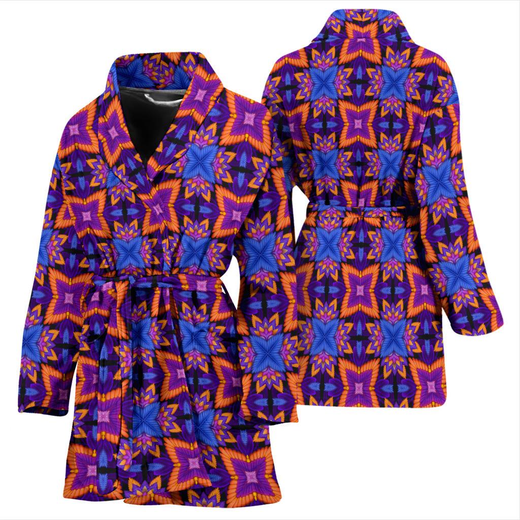 kaleidoscope Purple Orange Print Design Women Bath Robe-JTAMIGO.COM