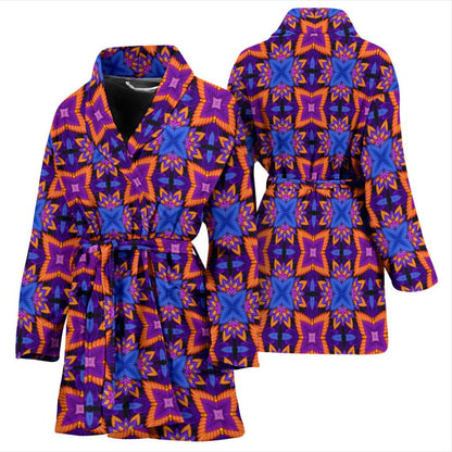 kaleidoscope Purple Orange Print Design Women Bath Robe-JTAMIGO.COM
