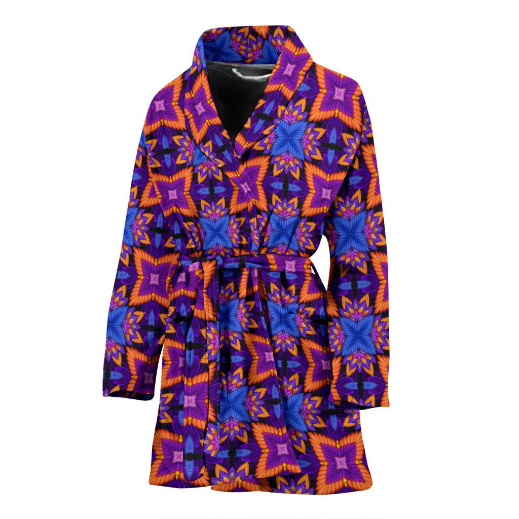 kaleidoscope Purple Orange Print Design Women Bath Robe-JTAMIGO.COM