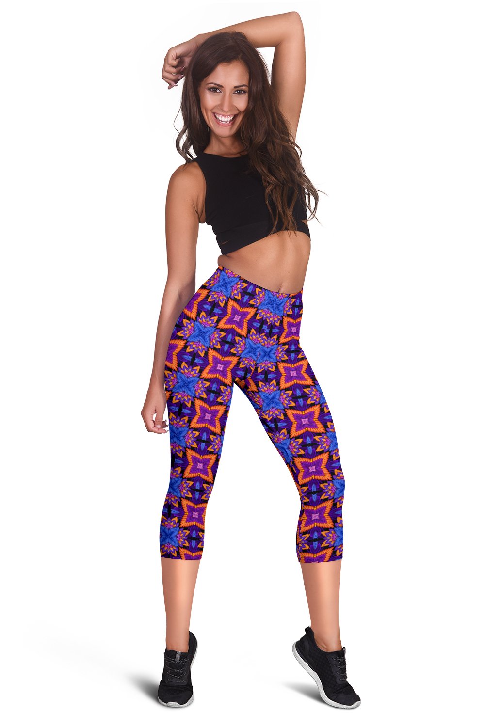 kaleidoscope Purple Orange Print Design Women Capris