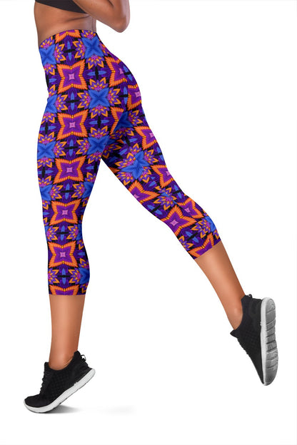 kaleidoscope Purple Orange Print Design Women Capris