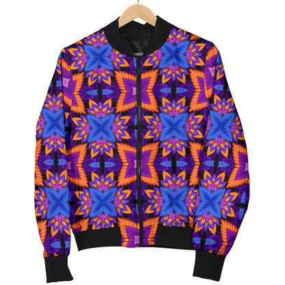 Kaleidoscope Purple Orange Print Design Women Casual Bomber Jacket