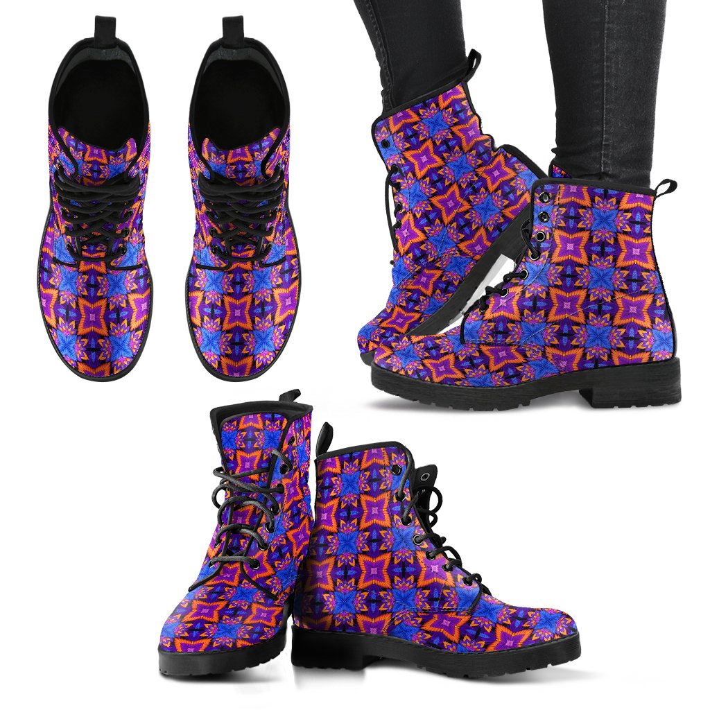 kaleidoscope Purple Orange Print Design Women Leather Boots-JTAMIGO.COM