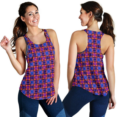 kaleidoscope Purple Orange Print Design Women Racerback Tank Top