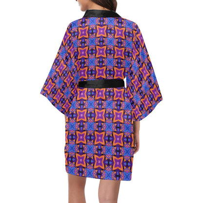 kaleidoscope Purple Orange Print Design Women Short Kimono Robe