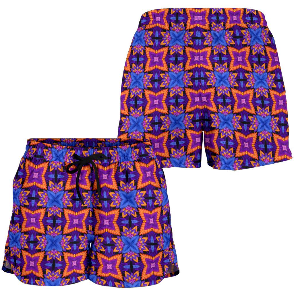 kaleidoscope Purple Orange Print Design Women Shorts-JTAMIGO.COM