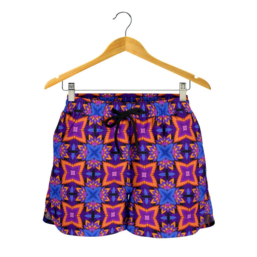 kaleidoscope Purple Orange Print Design Women Shorts-JTAMIGO.COM