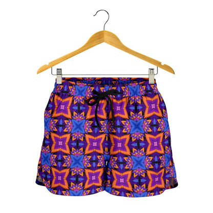 kaleidoscope Purple Orange Print Design Women Shorts-JTAMIGO.COM