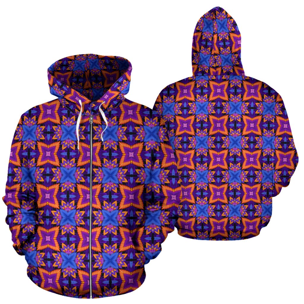 Kaleidoscope Purple Orange Print Design Zip Up Hoodie
