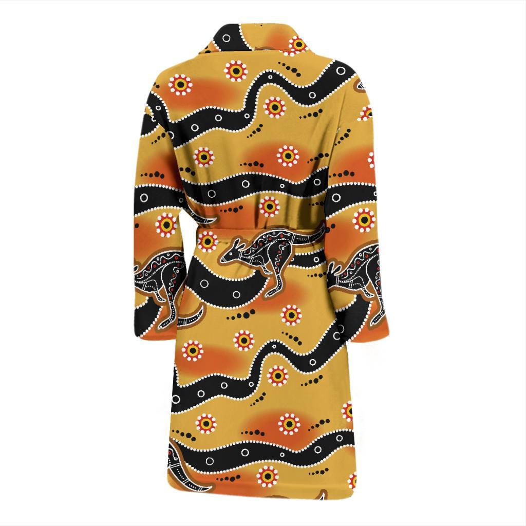 Kangaroos Aboriginal Pattern Print Design 06 Men Bathrobe-JORJUNE.COM