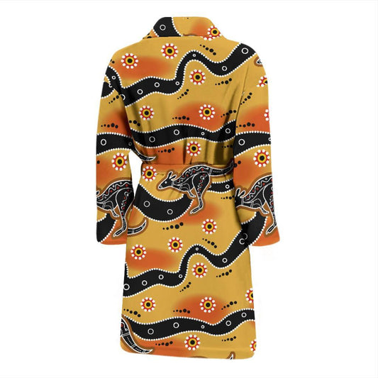 Kangaroos Aboriginal Pattern Print Design 06 Men Bathrobe-JORJUNE.COM