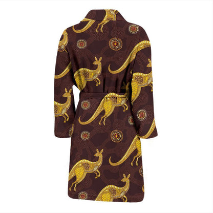 Kangaroos Aboriginal Pattern Print Design 08 Men Bathrobe-JORJUNE.COM