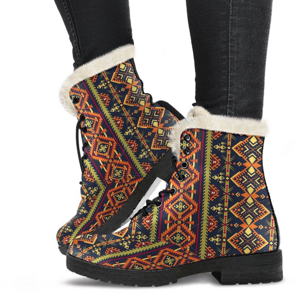 Kente Classic Design African Print Faux Fur Leather Boots-JTAMIGO.COM