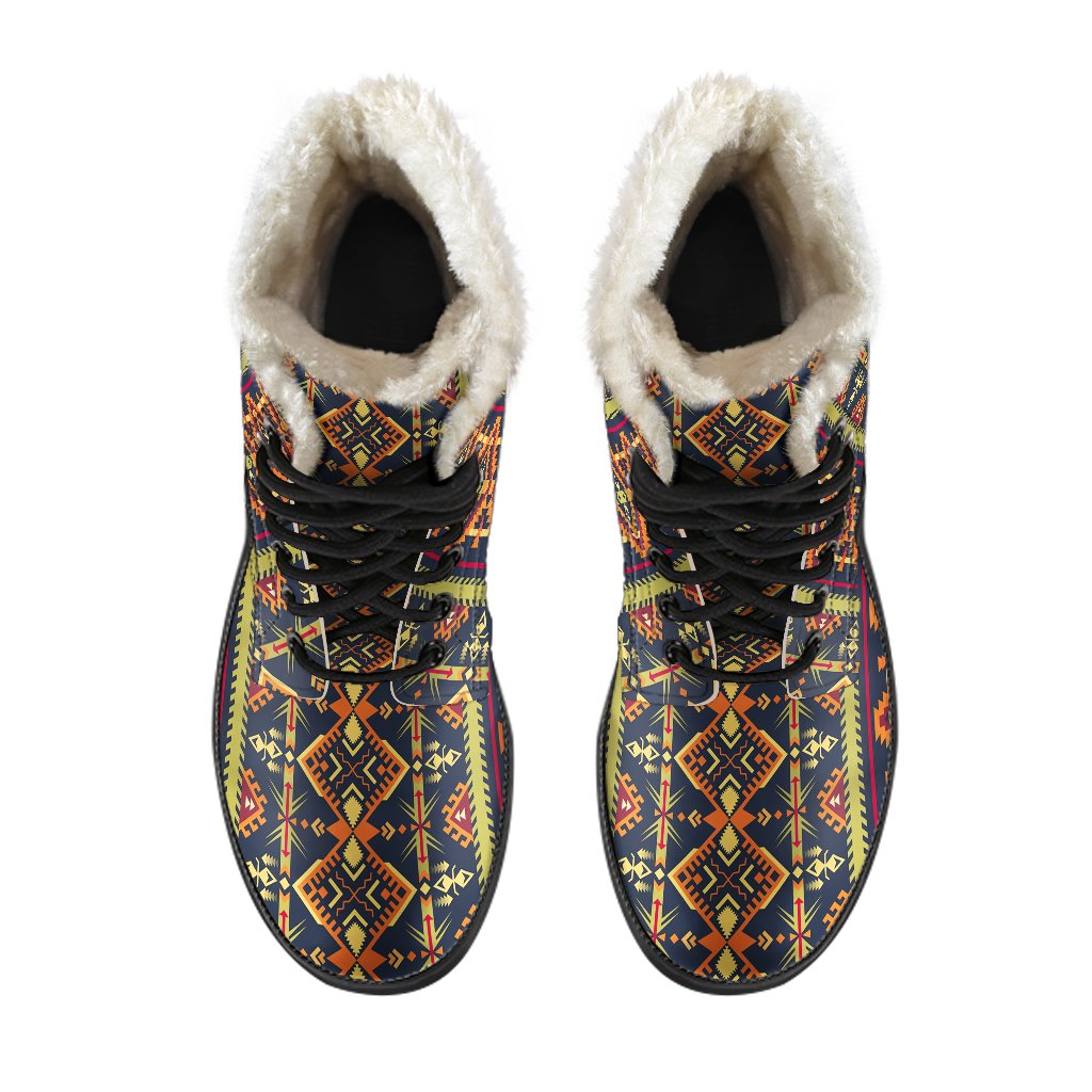 Kente Classic Design African Print Faux Fur Leather Boots-JTAMIGO.COM