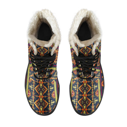 Kente Classic Design African Print Faux Fur Leather Boots-JTAMIGO.COM