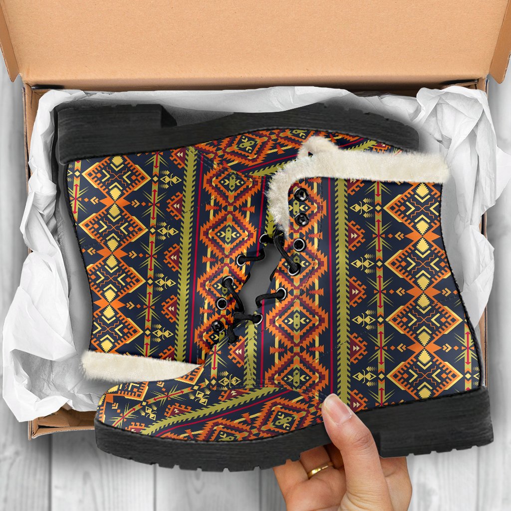 Kente Classic Design African Print Faux Fur Leather Boots-JTAMIGO.COM