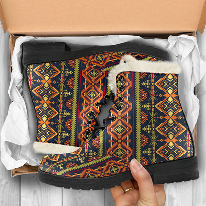 Kente Classic Design African Print Faux Fur Leather Boots-JTAMIGO.COM