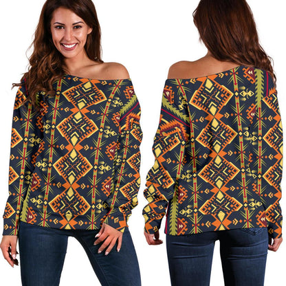 Kente Classic Design African Print Off Shoulder Sweatshirt