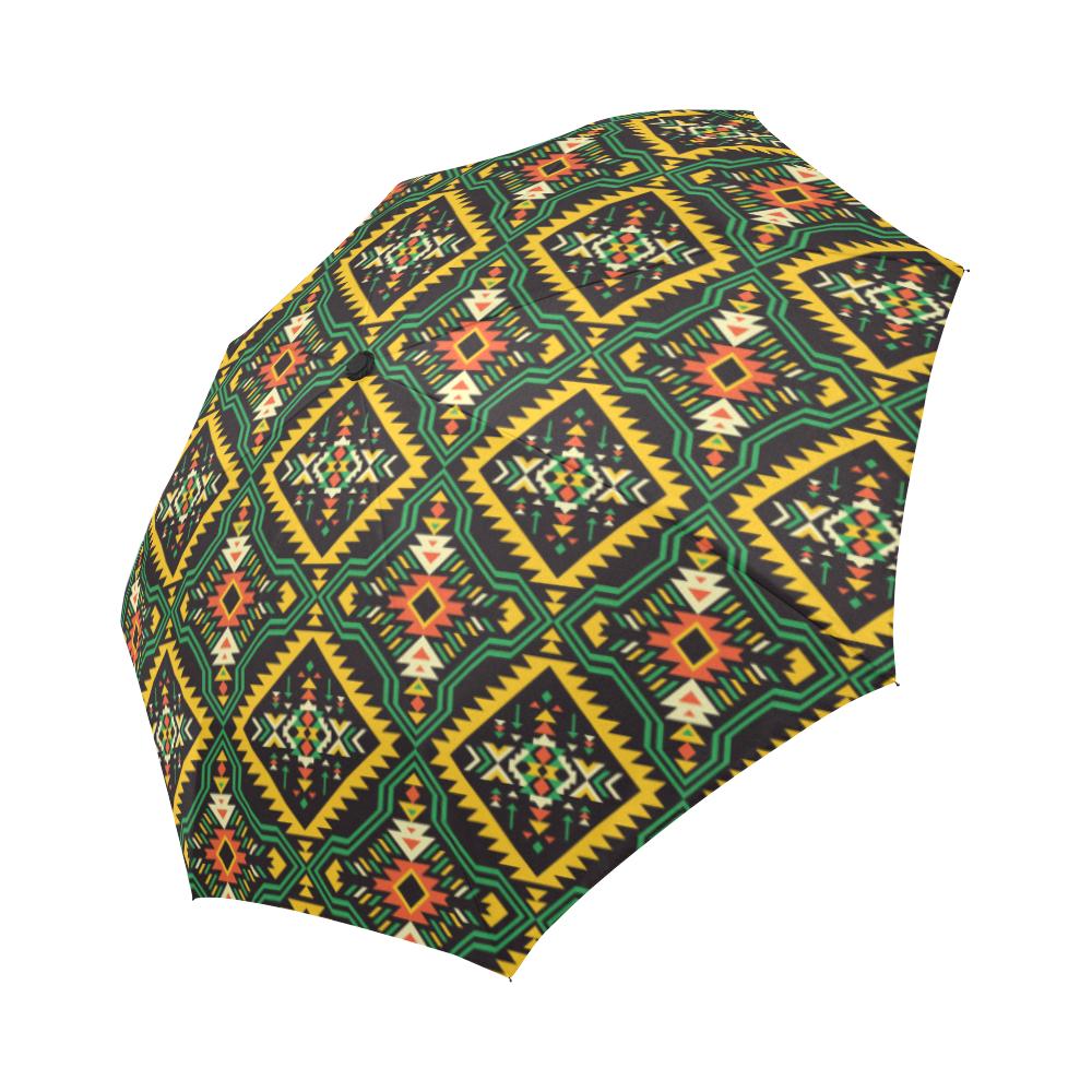 Kente Green Design African Print Automatic Foldable Umbrella