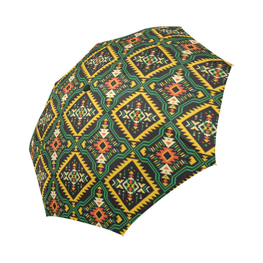Kente Green Design African Print Automatic Foldable Umbrella