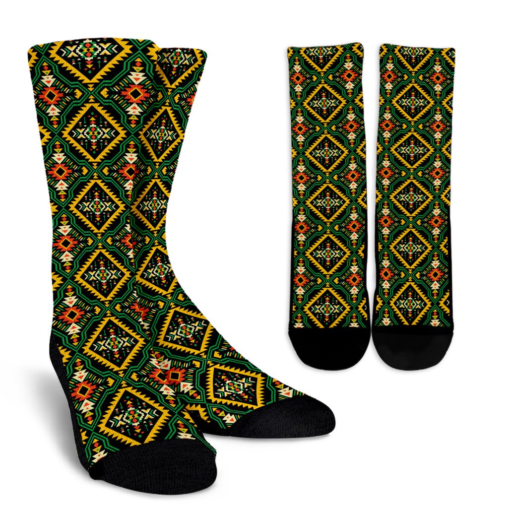 Kente Green Design African Print Crew Socks