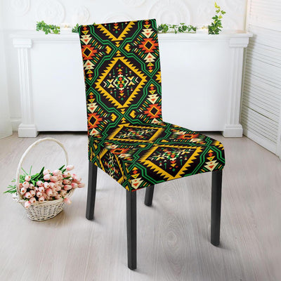 Kente Green Design African Print Dining Chair Slipcover-JTAMIGO.COM