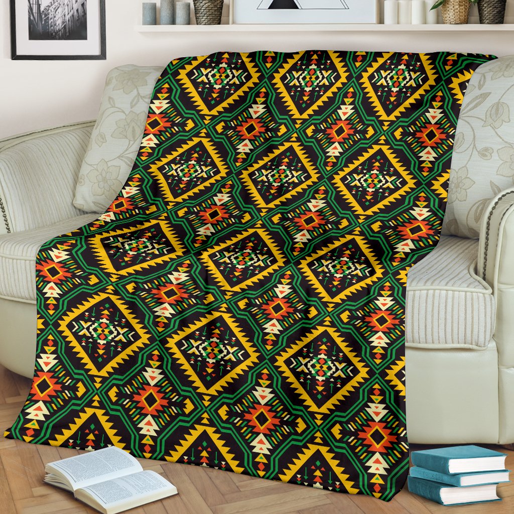 Kente Green Design African Print Fleece Blanket