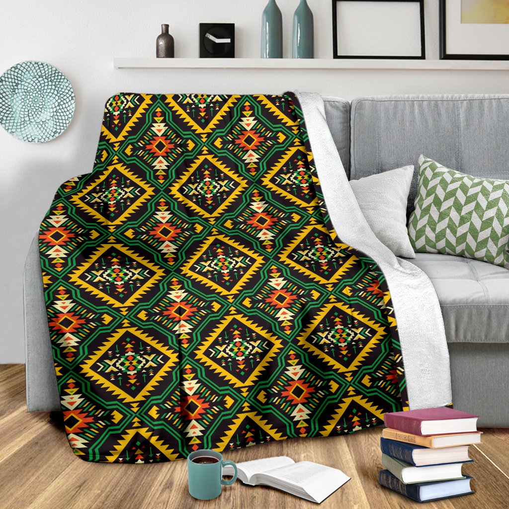 Kente Green Design African Print Fleece Blanket