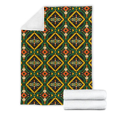 Kente Green Design African Print Fleece Blanket
