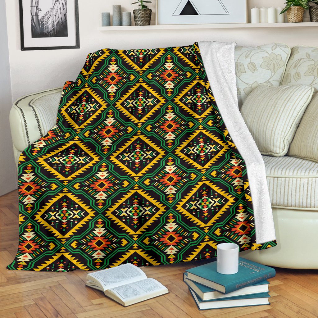 Kente Green Design African Print Fleece Blanket