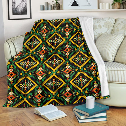 Kente Green Design African Print Fleece Blanket