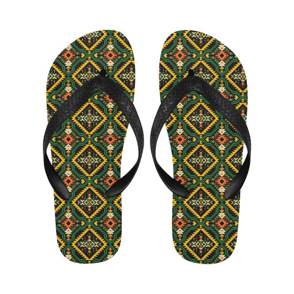 Kente Green Design African Print Flip Flops-JTAMIGO.COM