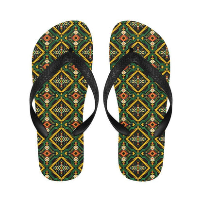 Kente Green Design African Print Flip Flops-JTAMIGO.COM