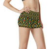 Kente Green Design African Print High Waisted Spandex Shorts-JTAMIGO.COM