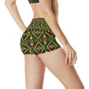 Kente Green Design African Print High Waisted Spandex Shorts-JTAMIGO.COM