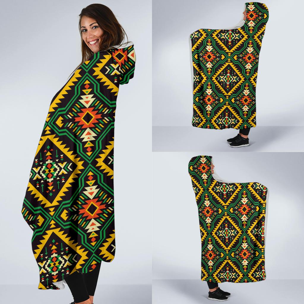 Kente Green Design African Print Hooded Blanket-JTAMIGO.COM