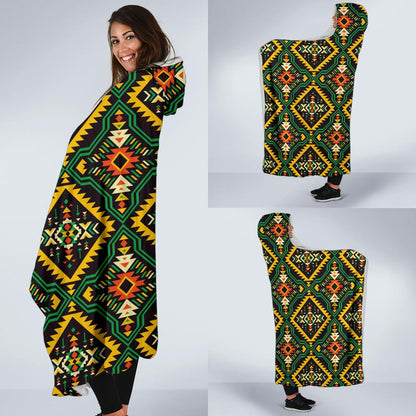 Kente Green Design African Print Hooded Blanket-JTAMIGO.COM