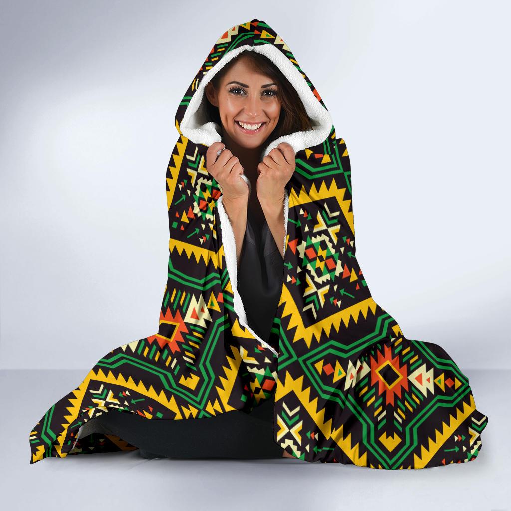 Kente Green Design African Print Hooded Blanket-JTAMIGO.COM
