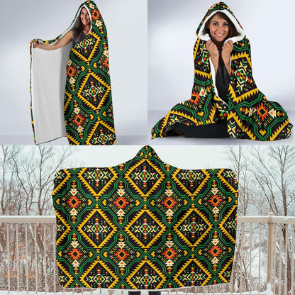 Kente Green Design African Print Hooded Blanket-JTAMIGO.COM