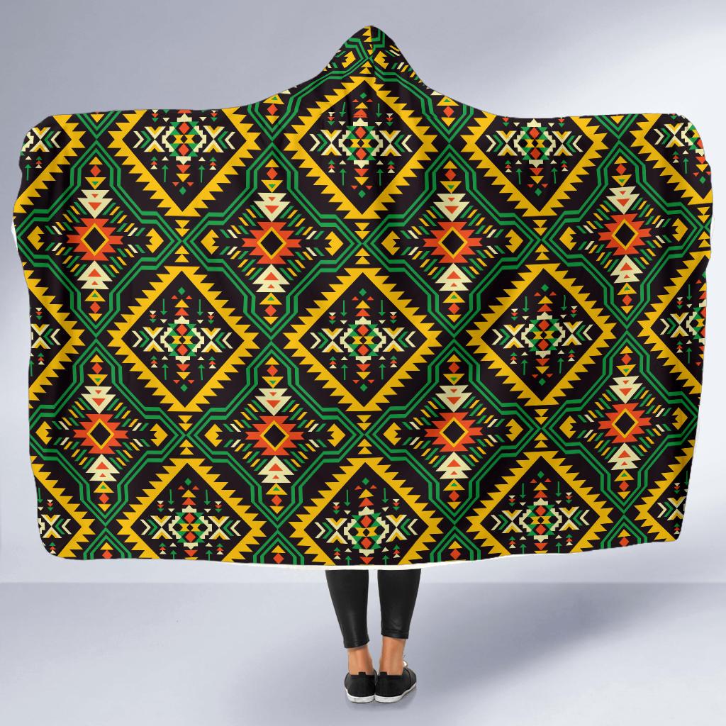 Kente Green Design African Print Hooded Blanket-JTAMIGO.COM
