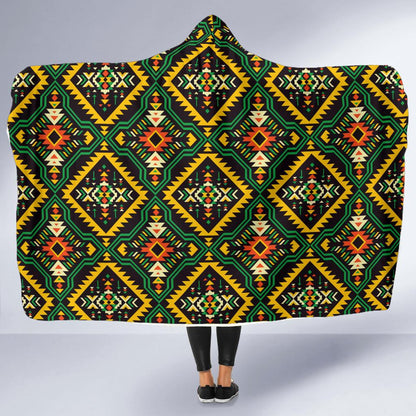 Kente Green Design African Print Hooded Blanket-JTAMIGO.COM
