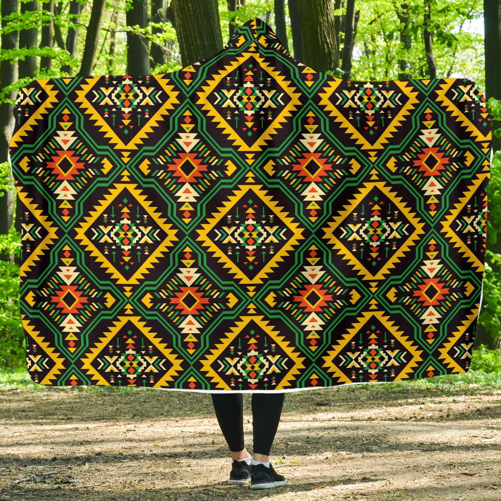 Kente Green Design African Print Hooded Blanket-JTAMIGO.COM