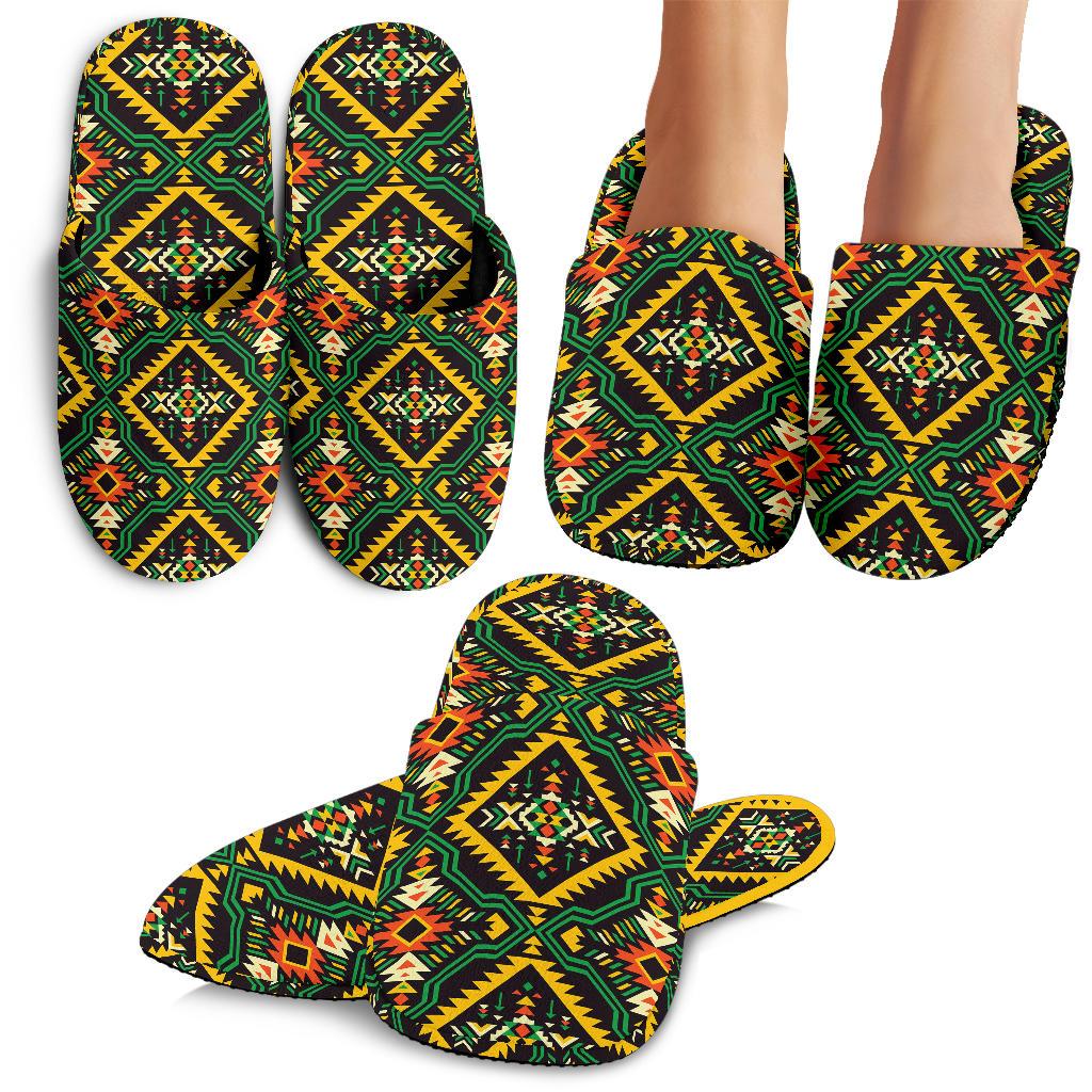 Kente Green Design African Print House Slippers