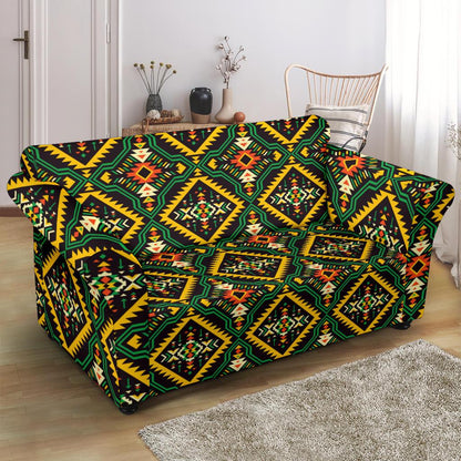 Kente Green Design African Print Loveseat Slipcover-JTAMIGO.COM