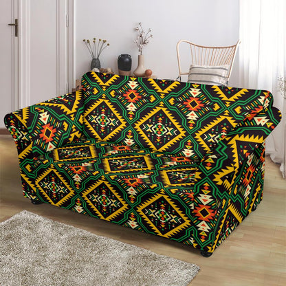 Kente Green Design African Print Loveseat Slipcover-JTAMIGO.COM