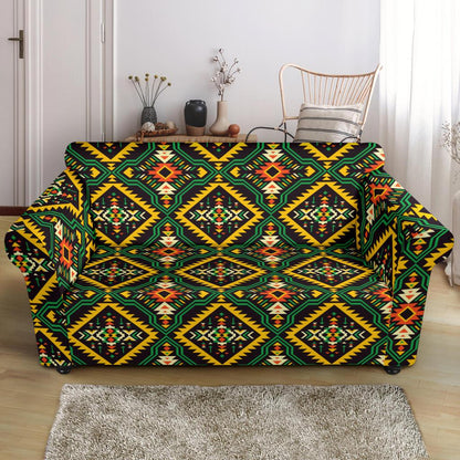Kente Green Design African Print Loveseat Slipcover-JTAMIGO.COM